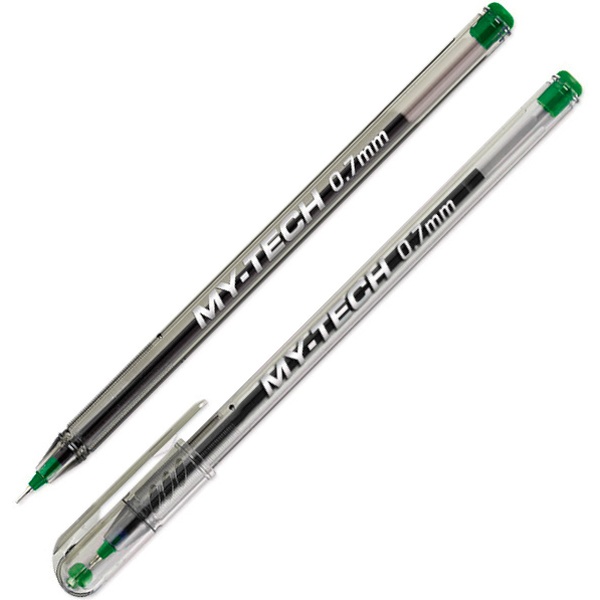 Ручка шариковая, зеленая, Ø 0.7 мм "игла", шестигр., тон. корп., рифл. упор, PENSAN My-Tech