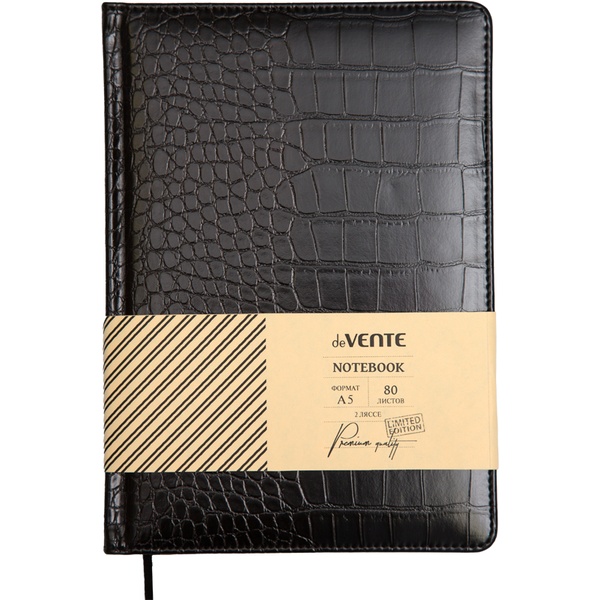 Блокнот в твердом переплете А5, 80 л., 70 г/м2, клетка, и/к "croco", поролон, deVENTE Belcanto_черный Блокнот в твердом переплете А5, 80 л., 70 г/м2, клетка, и/к "croco", поролон, deVENTE Belcanto_черный