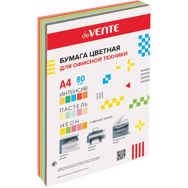 Бумага цветная А4/75-80/60 л., 5 интенсив + 5 пастельн. + 5 неон., deVENTE MIX 15 (с картон. подлож. Бумага цветная А4/75-80/60 л., 5 интенсив + 5 пастельн. + 5 неон., deVENTE MIX 15 (с картон. подлож.