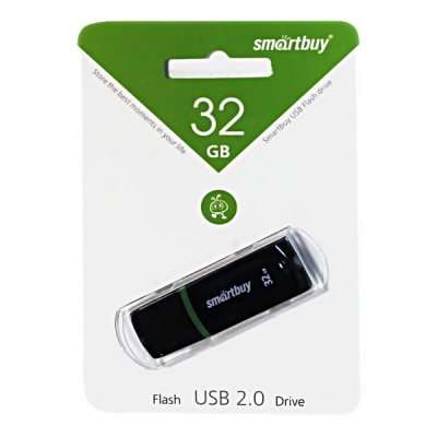 Флеш-накопитель USB 2.0, 32 ГБ, Smartbuy Paean Black/черный