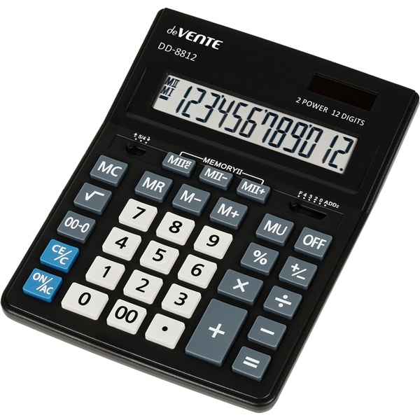 Калькулятор бухгалтерский deVENTE DD-8812, 12-разряд., ЖК, 2 яч. памяти, дв. питание, 00, →, черный Калькулятор бухгалтерский deVENTE DD-8812, 12-разряд., ЖК, 2 яч. памяти, дв. питание, 00, →, черный