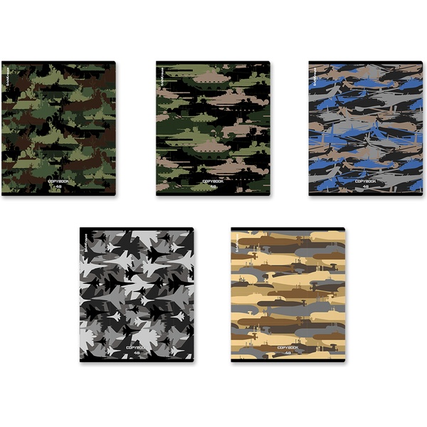 Тетрадь А5, клетка, 48 л., на скобе, 60 г/м², мат. лам. + выб. лак, ErichKrause Military_MIX-PACK Акция!