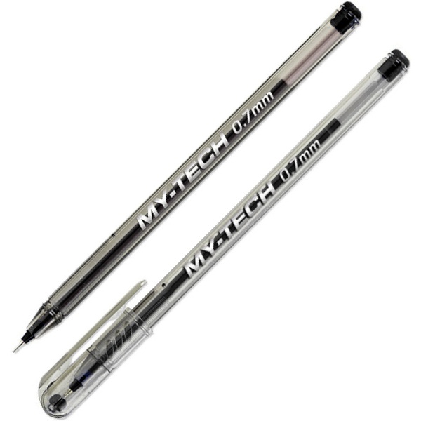 Ручка шариковая черная, 0.7 мм "игла", рифл. упор, тон. корпус, PENSAN My-Tech