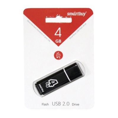 Флеш-накопитель USB 2.0, 4 ГБ, Smartbuy Glossy/ Черный
