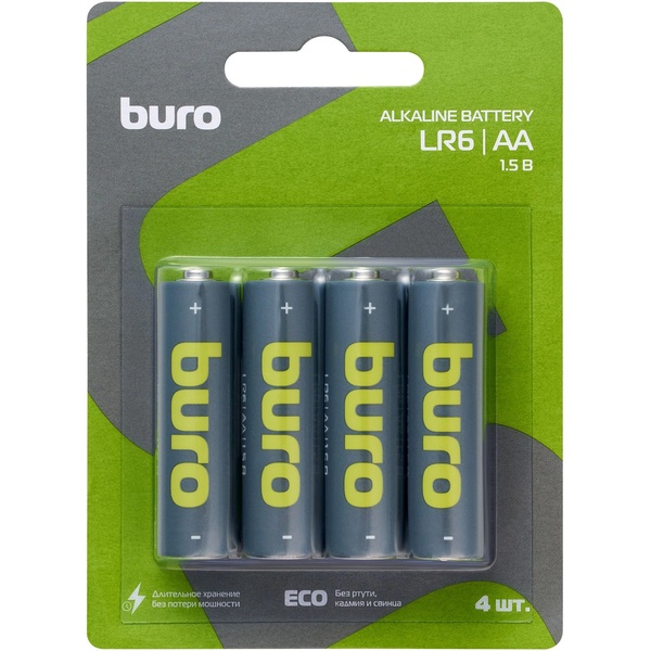 Батарейка LR06/AA, 1.5 V, Buro Alkaline (т/у) (кратно 4)*