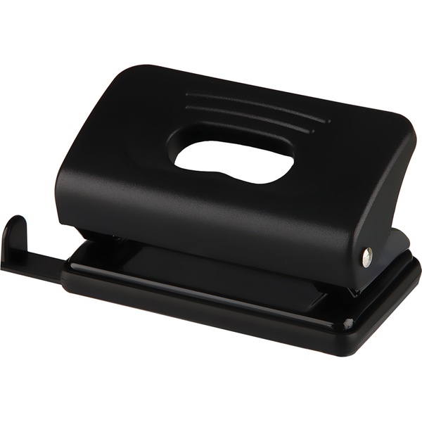 Дырокол на 10 л., 2 отв., пластик. рукоятка, линейка, блокиратор, OfficeSpace_черный