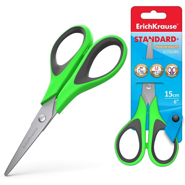 Ножницы 150 мм, классические, прорезин. кольца, неоновый зеленые, ErichKrause Standard+