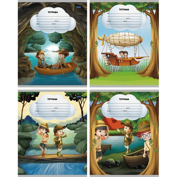 Тетрадь А5, линия, 18 л., на скобе, 60 г/м², мел. бумага, Legend Туризм_4 дизайна