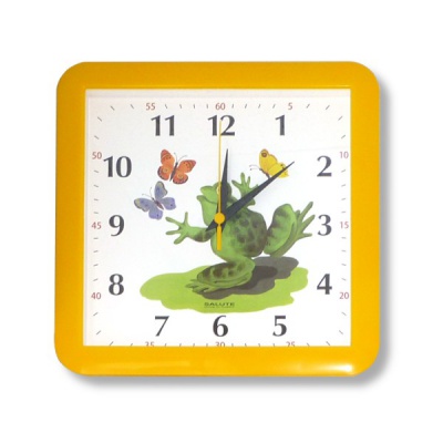 Часы настенные Салют "Лягушка", квадратные, 295*300*40 мм, корпус пластик., желтый (детские)