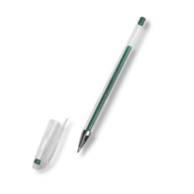 Ручка гелевая зеленая, лин. 0.5 мм, ДП 560 м, рифл. грип, метал. н-к, Crown Hi-Jell