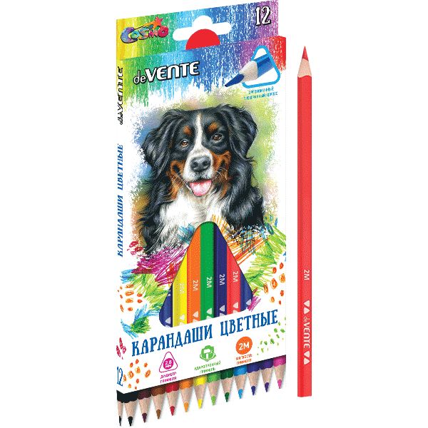 Карандаши цветные 12 цв., деревянные, трехгранные, 2М, deVENTE Cosmo Trio, в к/к Карандаши цветные 12 цв., деревянные, трехгранные, 2М, deVENTE Cosmo Trio, в к/к