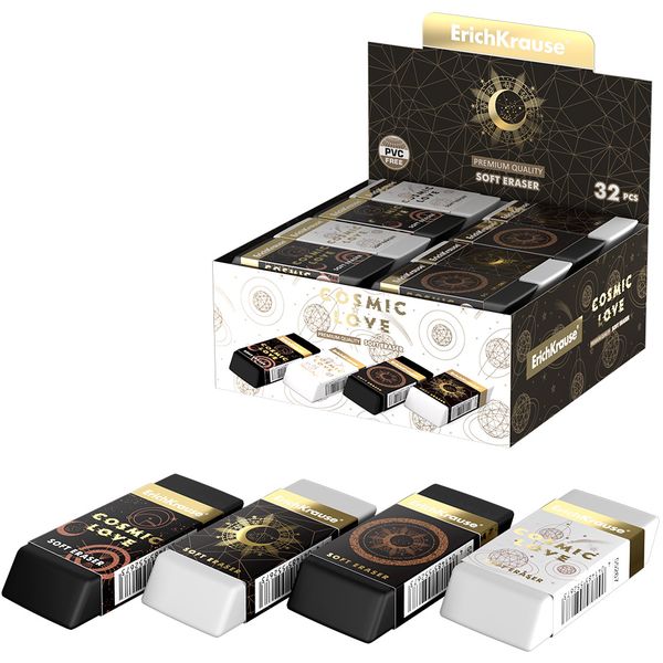 Ластик ErichKrause Magic Sky, TPR (Dust free), скошенный, 65*25*10 мм, карт. держатель, 4 дизайна