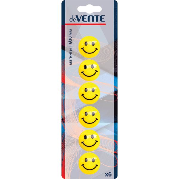 Магниты канцелярские deVENTE Smile, 6 шт., Ø30 мм, блистер