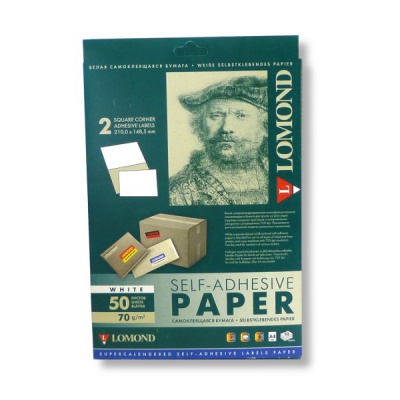 Бумага самоклеящаяся, 210*148.5 мм, 2 шт./А4, матовая, белая, 70 г/м², 50 л., LOMOND Универсальная Акция!