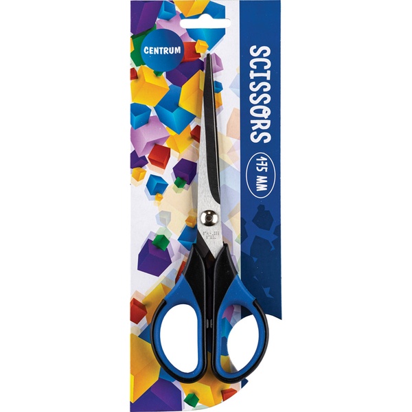 Ножницы 175 мм, симметричные, прорезин. кольца, черно-синие, CENTRUM