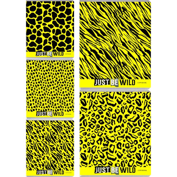 Тетрадь А5, клетка, 48 л., на скобе, 65 г/м², неон. 6+0, с/уг, Collezione Расцветки животных_5 дизайнов