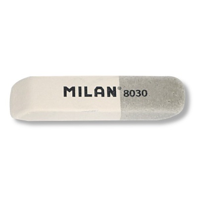 Ластик MILAN 8030 (комбинированный), синт., каучук, скошенный, 60*14*10.7 мм, бело-серый