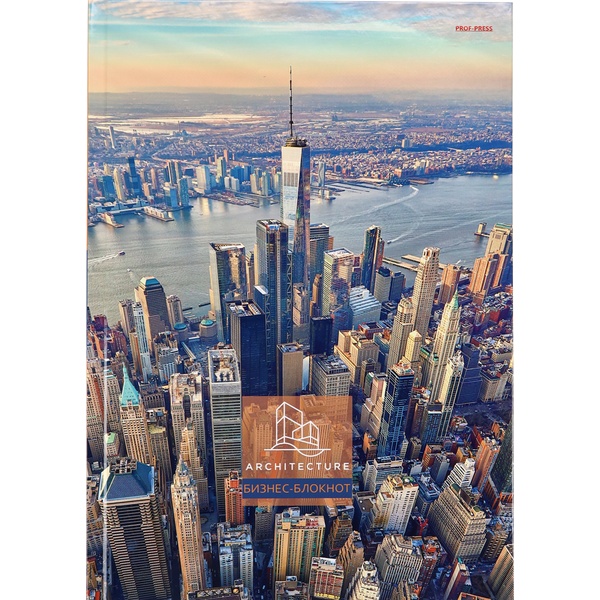 Блокнот в твердом переплете А4, 120 л., 60 г/м², клетка, глянц. лам., Prof-Press Вид на небоскребы   Акция!