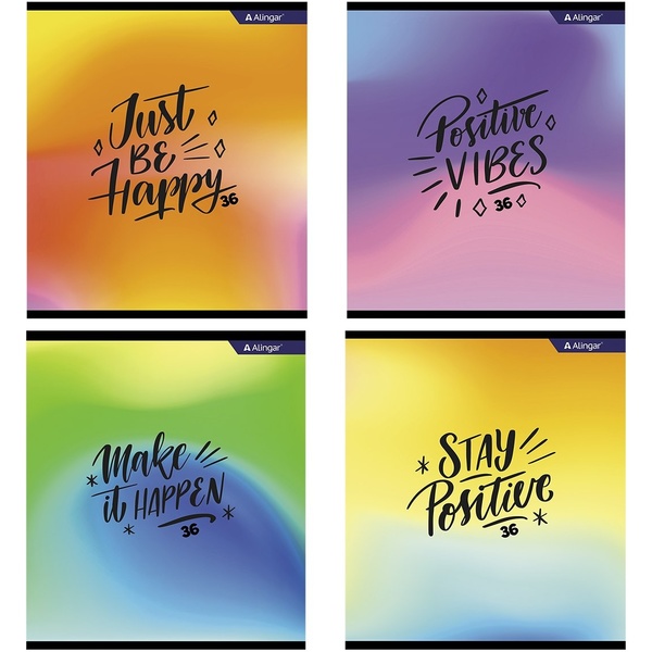 Тетрадь А5, клетка, 36 л., на скобе, 60 г/м² (72%), Alingar Positive book_4 дизайна