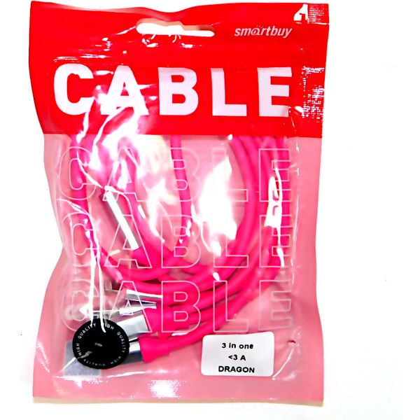 Кабель USB 3 в 1 (micro+ C+ 8pin), 1 м, ярко-розовый, <3 А, Smartbuy