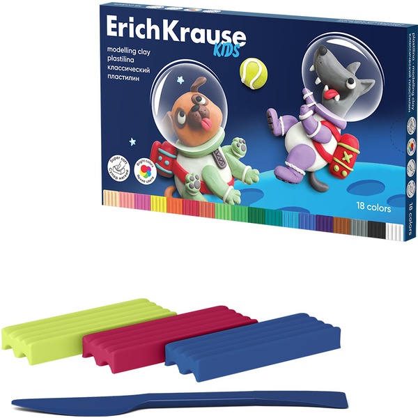 Пластилин классический ErichKrause Kids Space Animals, 18 цветов, 324 г, стек в комплекте, к/упак.