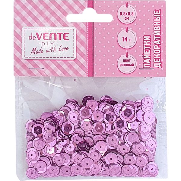 Пайетки круглые Ø8 мм, 14 г, розовые, deVENTE Metallic Акция!