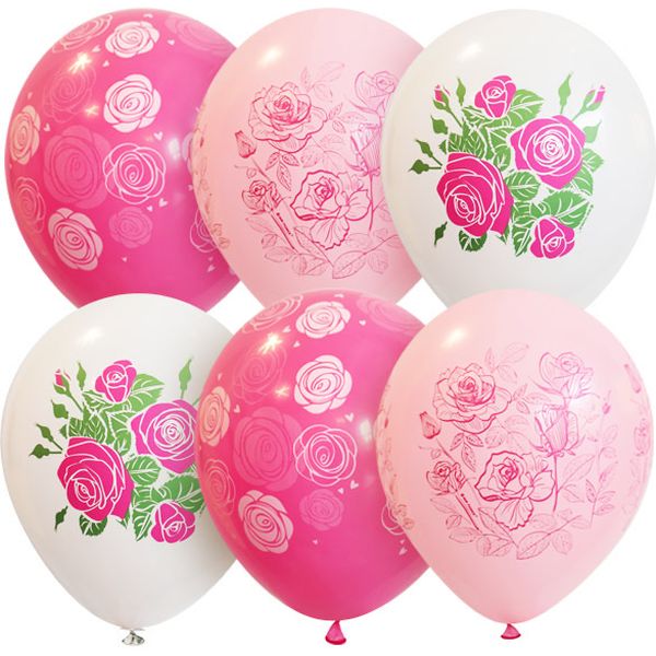 Шары воздушные женщине, Ø30 см, латекс, микс рис., АССОРТИ Розы (25 шт.)