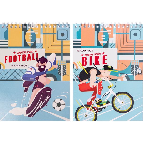 Блокнот на гребне А5, 60 л., клетка, 60 г/м², ж/подложка, Prof-Press Брутальный спорт_2 дизайна   Акция!