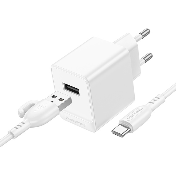 Сетевое З/У Borofone BAS11A 1USB 2.1A с кабелем Type-C белый