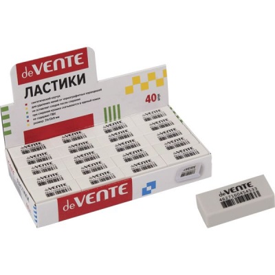 Ластик deVENTE Box, сред. мягкость, синтетич. каучук (Dust free), прямоугольный, 31*13*9 мм, белый 