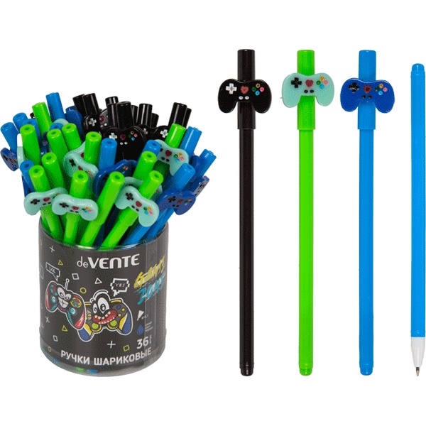 Ручка шариковая с декором, синяя, 0.7 мм, круг. корп., deVENTE Game Zone_3 дизайна