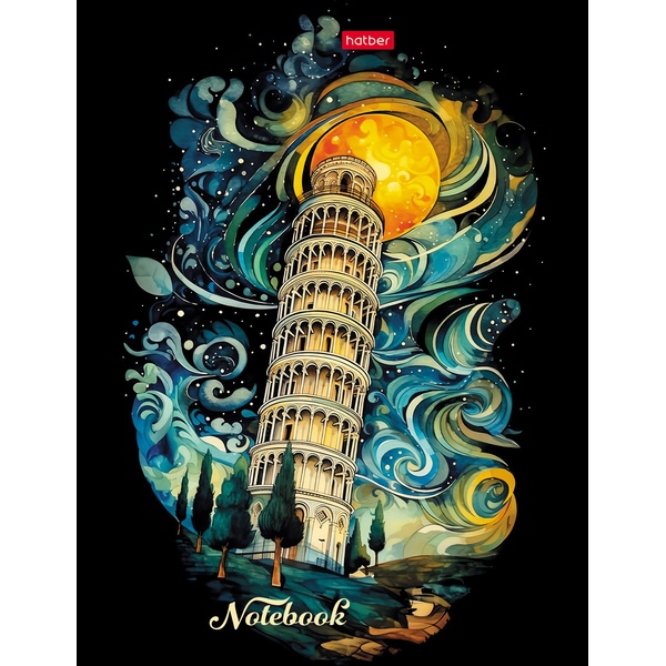 Блокнот в твердом переплете А5, 96 л., клетка, 6-цв. блок, тв. переплет, Hatber Пизанская башня