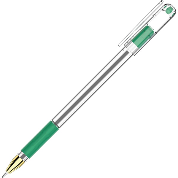 Ручка шариковая, зеленая, Ø 0.5 мм "игла", круг., прозр. корп., эрг. грип, метал. н-к, LUXOR Blizz Gold