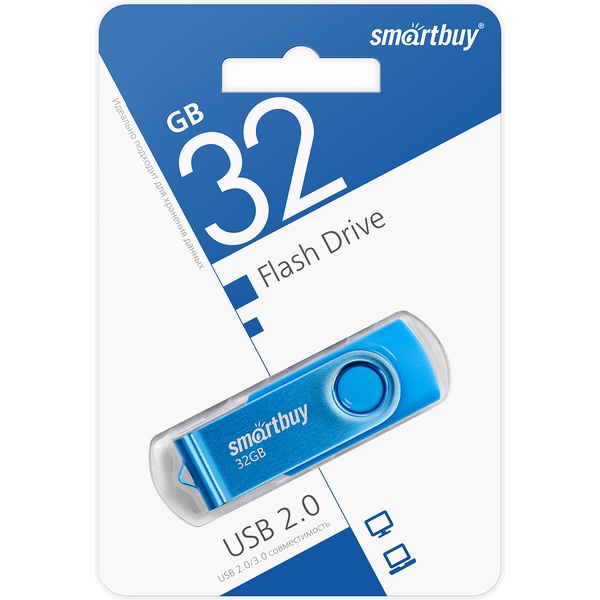 Флеш-накопитель USB 2.0, 32 ГБ, Smartbuy Twist_синий