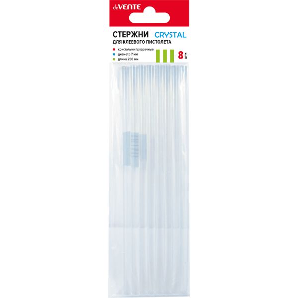 Стержень клеевой для термопистолета, Ø 7 мм, Д 200 мм, кристально прозрачный, deVENTE (8 шт.)