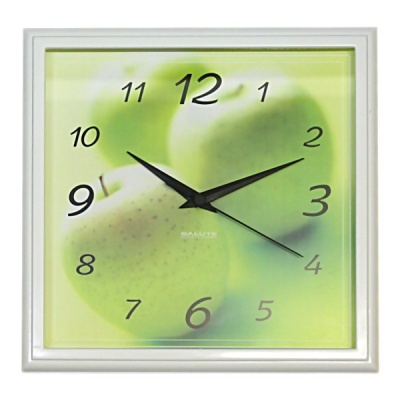 Часы настенные Салют "Подарочные. Яблоки", квадратные, 280*40 мм, корпус пластик., белый