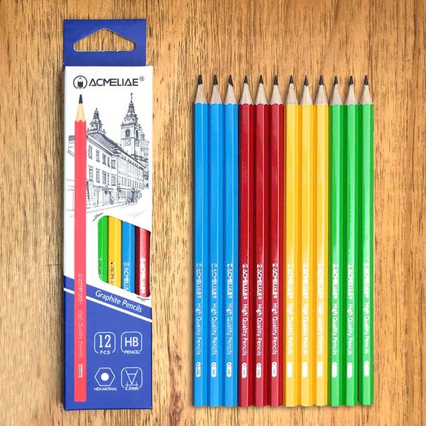 Карандаш чернографитный, HB, деревянный, шестигранный, 4 дизайна, Acmeliae