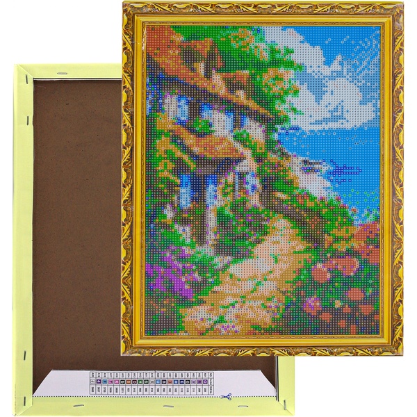 Алмазная живопись 30*40 см, холст, на подрамнике, полное заполнение, Alingar Домик на берегу