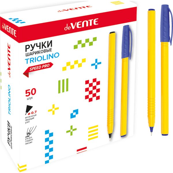 Ручка шариковая синяя, Ø 0.7 мм "игла", рифл. упор, прозр. корп., deVENTE Speed Pro_Triolino Crystal