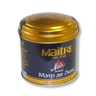 Чай Maitre de The (МЭТР) Мэтр де Люкс Noir, черный купаж, среднелистовой, 100 г, жестяная банка