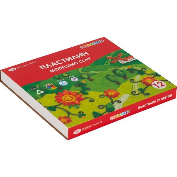 Пластилин классический ЦВЕТИК: 12 цветов, брусок 15 г, стек (к/к)