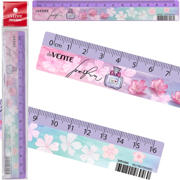 Линейка 16 см, пластиковая, непрозрачная с рис., deVENTE Perfume Акция!