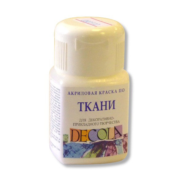 Краска по ткани DECOLA, белая, акриловая, банка 50 мл Краска по ткани DECOLA, белая, акриловая, банка 50 мл