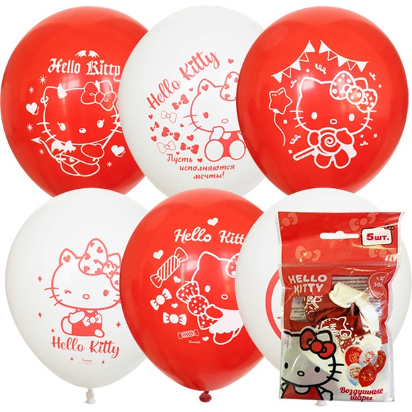 Шары воздушные с 1 ст. рисунком Hello Kitty, Globos Payas, растр. печать, D30 см (5 шт.) Шары воздушные с 1 ст. рисунком Hello Kitty, Globos Payas, растр. печать, D30 см (5 шт.)
