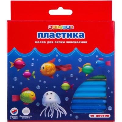 Пластика (полимерная глина) ЦВЕТИК, в наборе, 10 цветов по 20 г, запекаемая