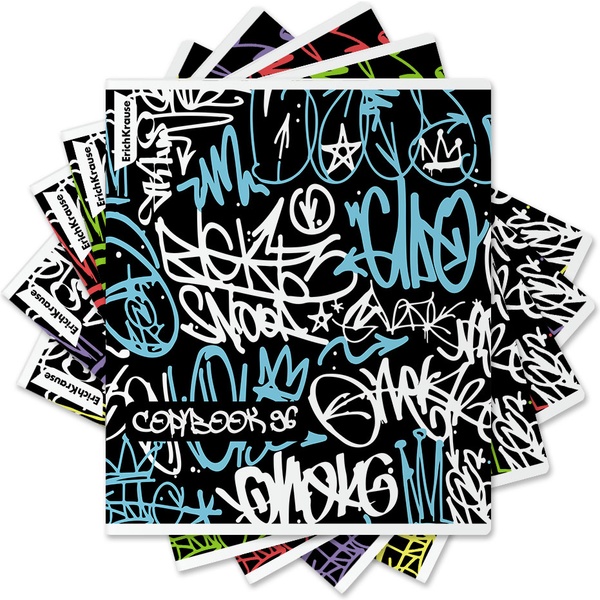 Тетрадь 96 л., клетка, 60 г/м2, мат. лам. + выбор. УФ-лак, ErichKrause Graffity_MIX-PACK Тетрадь 96 л., клетка, 60 г/м2, мат. лам. + выбор. УФ-лак, ErichKrause Graffity_MIX-PACK