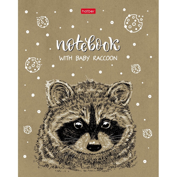 Тетрадь А5, клетка, 48 л., на скобе, 60 г/м², крафт картон, Hatber КРАФТ С милыми зверьками (акционный товар)