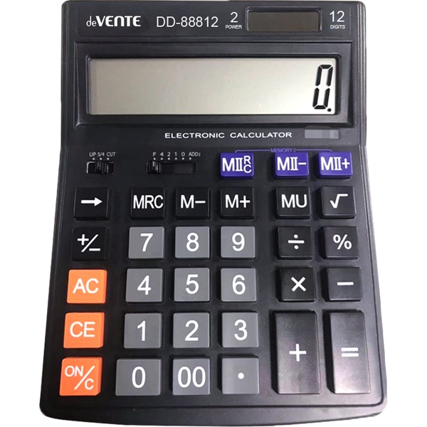 Калькулятор бухгалтерский deVENTE DD-88812, 12-разряд., 2 яч. памяти, дв. питание, 00, →, черный