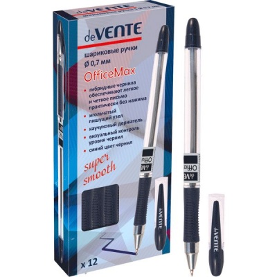 Ручка шариковая синяя, Ø 0.7 мм "игла", эрг. грип, метал. н-к, deVENTE OfficeMax