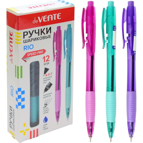 Ручка шариковая автомат., синяя, 0.7 мм, эрг. грип, deVENTE Speed Pro_Rio_ассорти